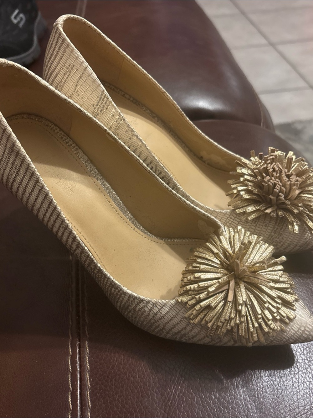 Elegant Women's Michael Kors Gold Pom-Pom heels